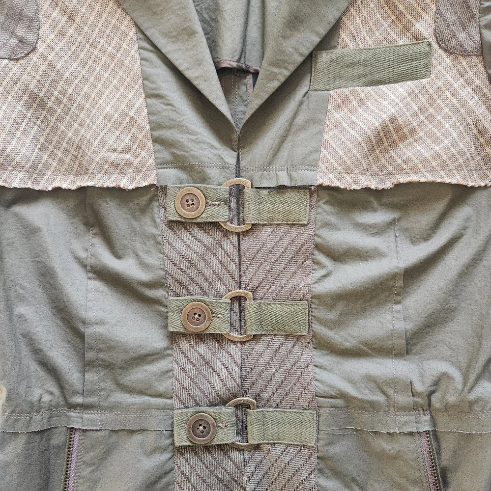 Vintage Y2K L.A.M.B. Jacket Size 4 Gwen Stefani Olive Green Plaid Cotton Linen - Picture 13 of 16